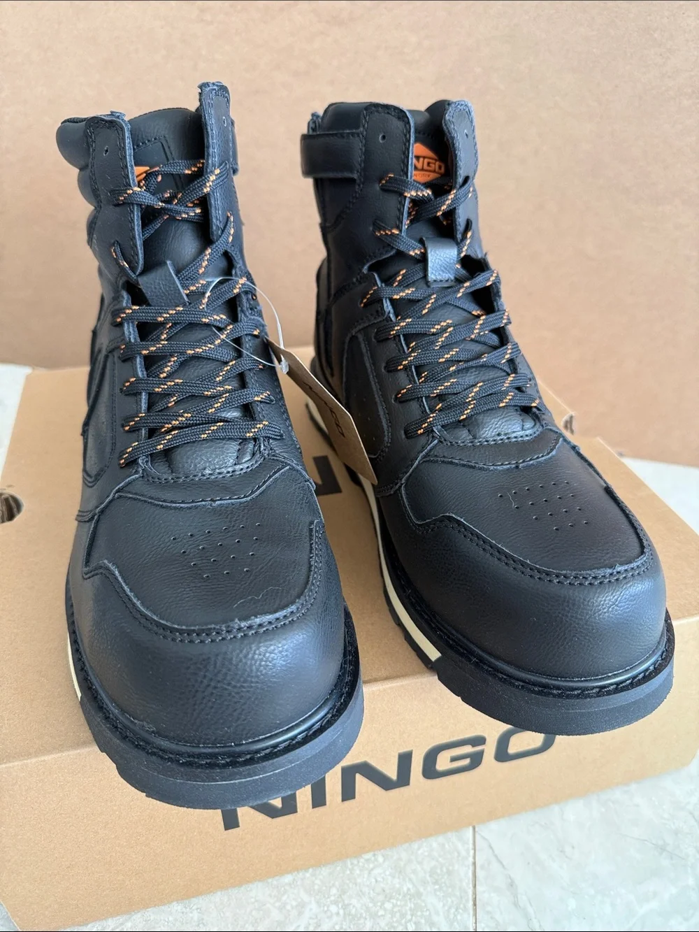NINGO Steel Toe Water Resistant Men's Black High-Top Work Boots 11 NEW!